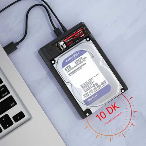 كيس هارد محطة الإرساء DM HD055 - تدعم أقراص HDD/SSD بحجمي 2.5 و3.5 إنش، وأقراص M.2 NVMe، مع USB 3.2 ونسخ احتياطي بدون كمبيوتر