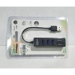 موزع USB 2.0 بثلاثة منافذ مع قارئ بطاقات
