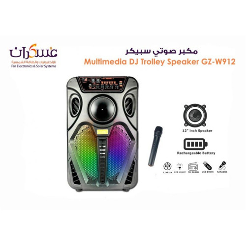 مكبر صوت DJ محمول GZ-W912 بلوتوث مع مايك وريموت وسماعة 12 بوصة