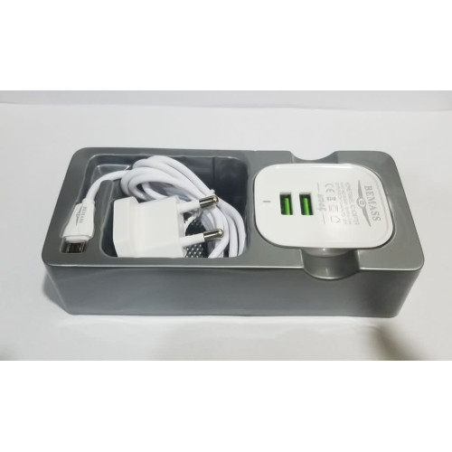 شاحن كهرباء BEMASS A201 منفذين USB مع كابل Type-C شاحن كهرباء BEMASS A201 منفذين USB مع كابل Type-C