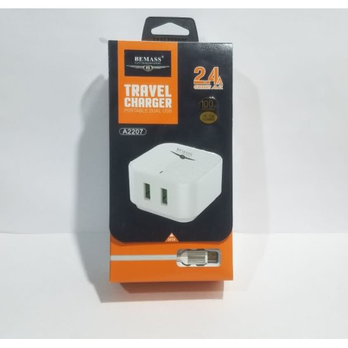شاحن كهرباء BEMASS A2207 منفذين USB 2.4A مع كابل