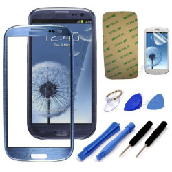زجاج شاشة أمامي أزرق لسامسونج Galaxy S3 i9300 مع عدة تركيب