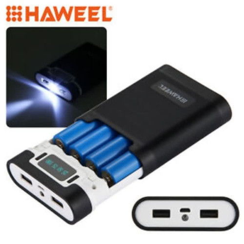 غلاف باور بنك HAWEEL لأربع بطاريات 18650 مع شاشة ومصباح