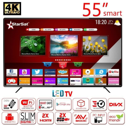 شاشة StarSat Smart LED مقاس 55 بوصة بنظام Android شاشة StarSat Smart LED مقاس 55 بوصة بنظام Android